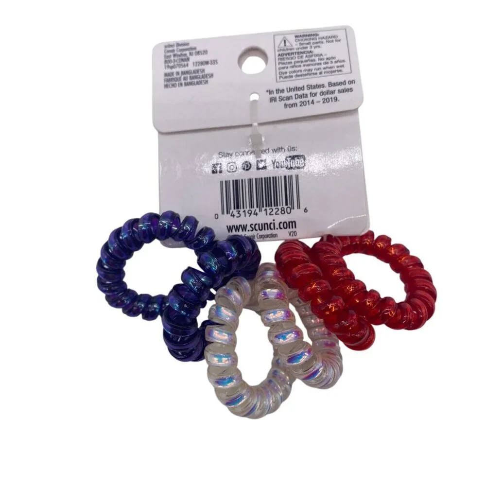 Scunci U Got This Hair‎ Coils Ponytailers Red White & Blue Spiral Design 12280